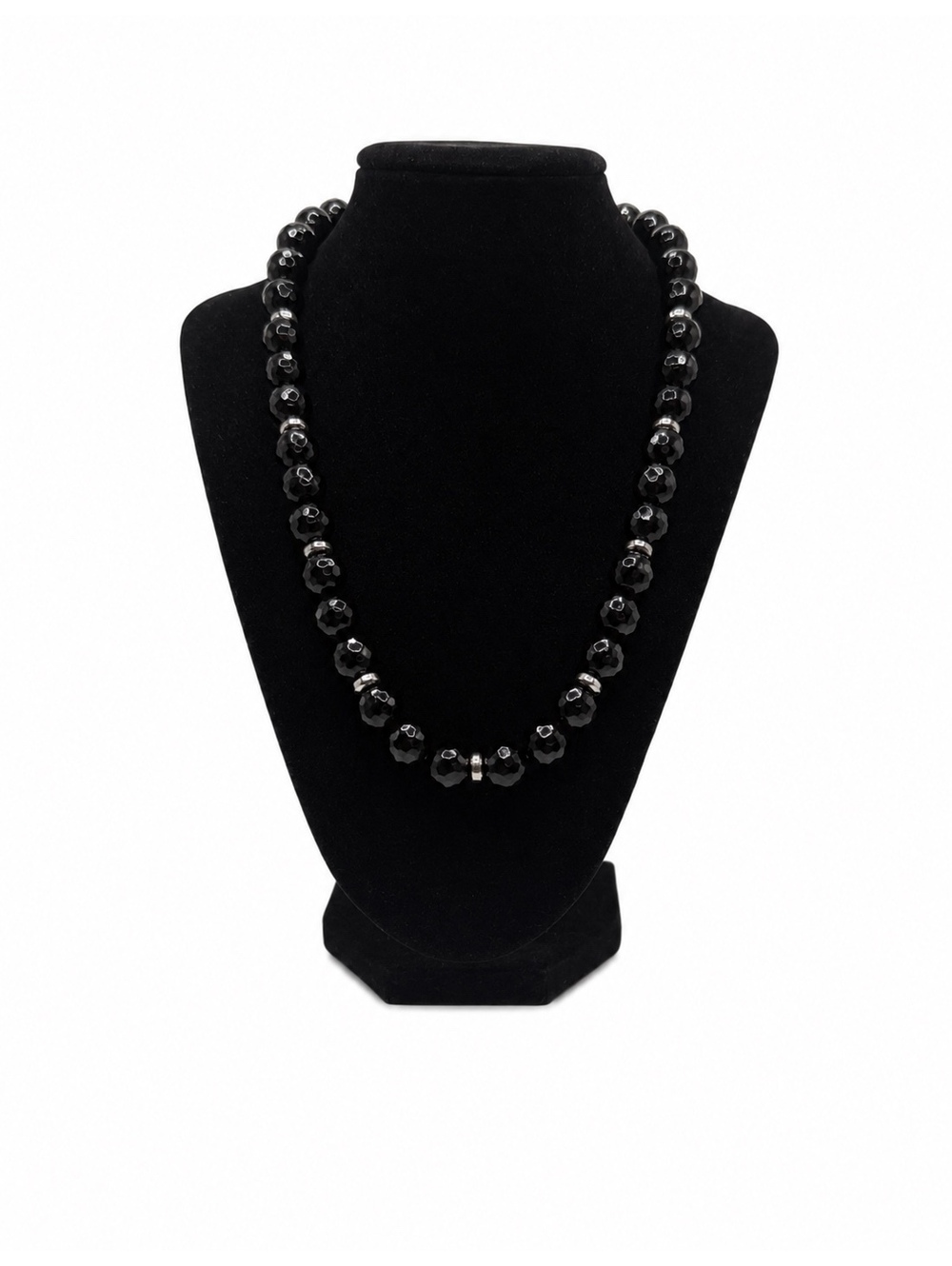 Jewelry By GG Black Agate with Silver Pewter Accents 10" Beaded Necklace